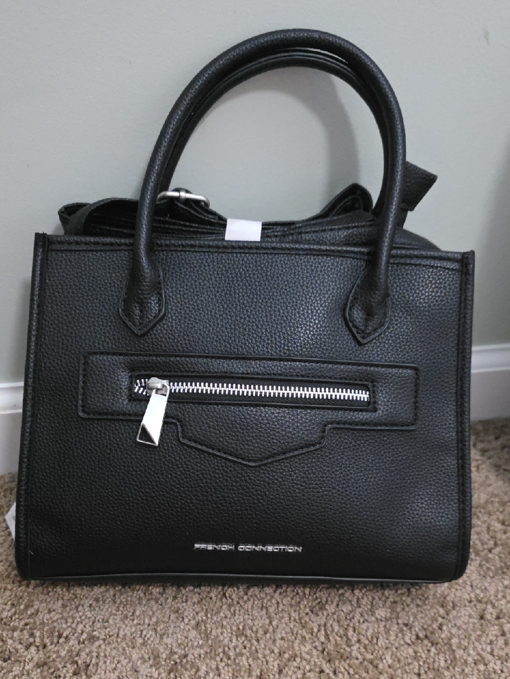 French Connection Black Textured Leather Top-Handle Satchel